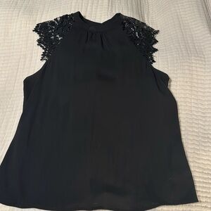 Black express lace sleeve open back blouse